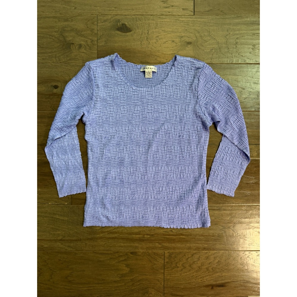 Vintage Rafael Periwinkle Purple Crinkle Texture Long Sleeve Scoop Neck Top L